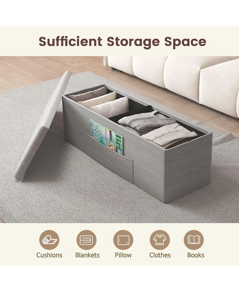 Slickblue End of Bed Folding Ottoman Bench with Linen Upholstery and Hidden Storage
