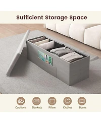 Slickblue End of Bed Folding Ottoman Bench with Linen Upholstery and Hidden Storage