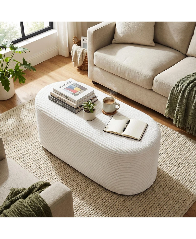 Slickblue Modern Upholstered Ottoman Bench with High Density Sponge for Comfortable Seating-Beige