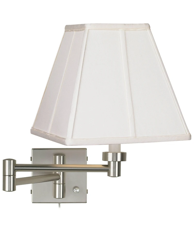 Possini Euro Design Modern Swing Arm Wall Lamp Brushed Nickel Plug-In Light Fixture Fabric Square Shade for Bedroom Bedside