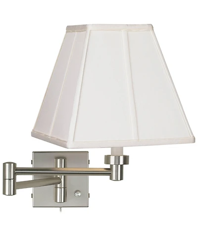 Possini Euro Design Modern Swing Arm Wall Lamp Brushed Nickel Plug-In Light Fixture Fabric Square Shade for Bedroom Bedside