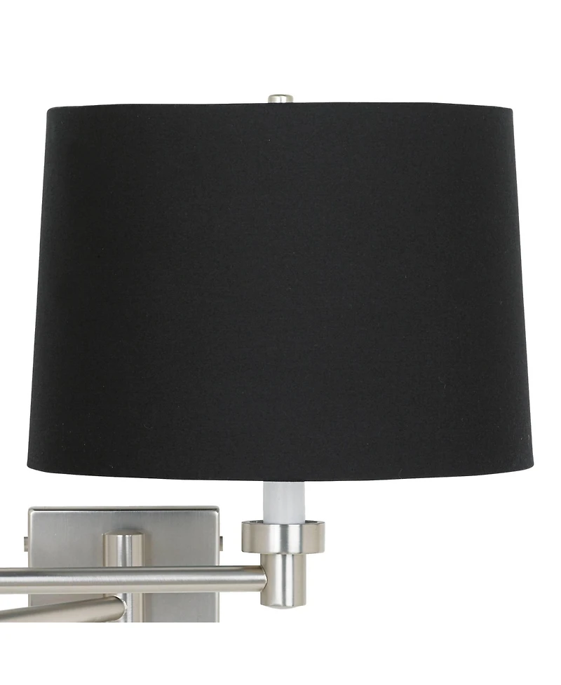 Possini Euro Design Modern Swing Arm Wall Lamp Brushed Nickel Plug-In Light Fixture Fabric Drum Shade for Bedroom Bedside