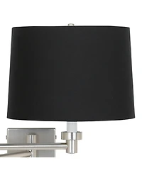 Possini Euro Design Modern Swing Arm Wall Lamp Brushed Nickel Plug-In Light Fixture Fabric Drum Shade for Bedroom Bedside