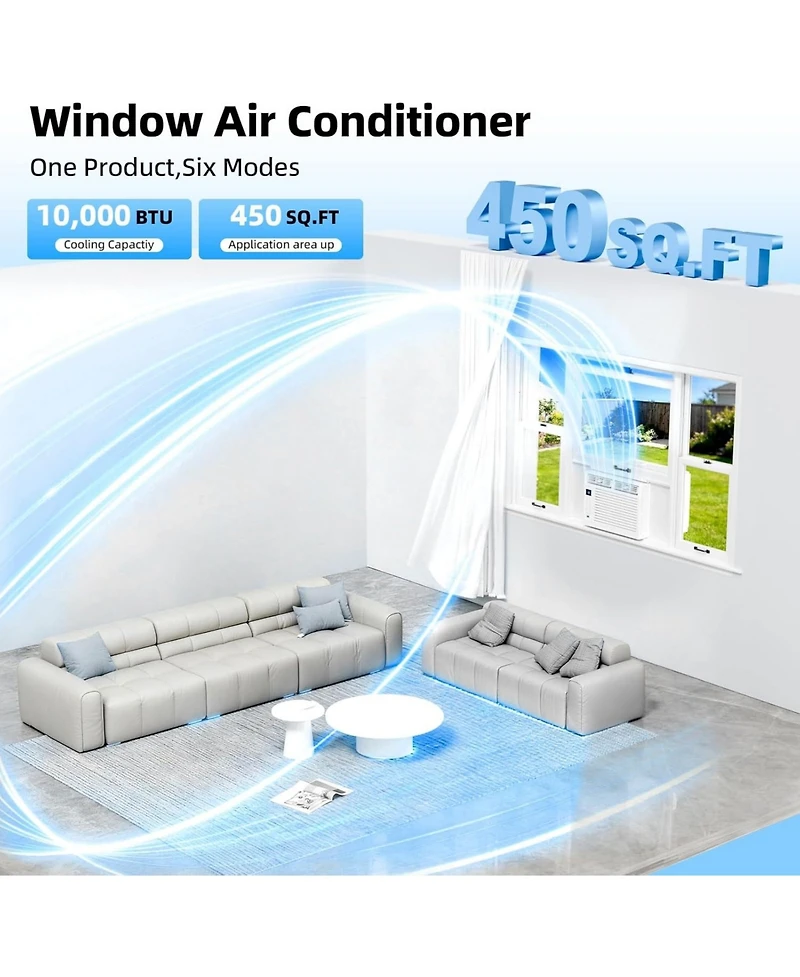 Antarctic Star 12000 Btu Window Air Conditioner, 6-in-1 Cooling with Remote