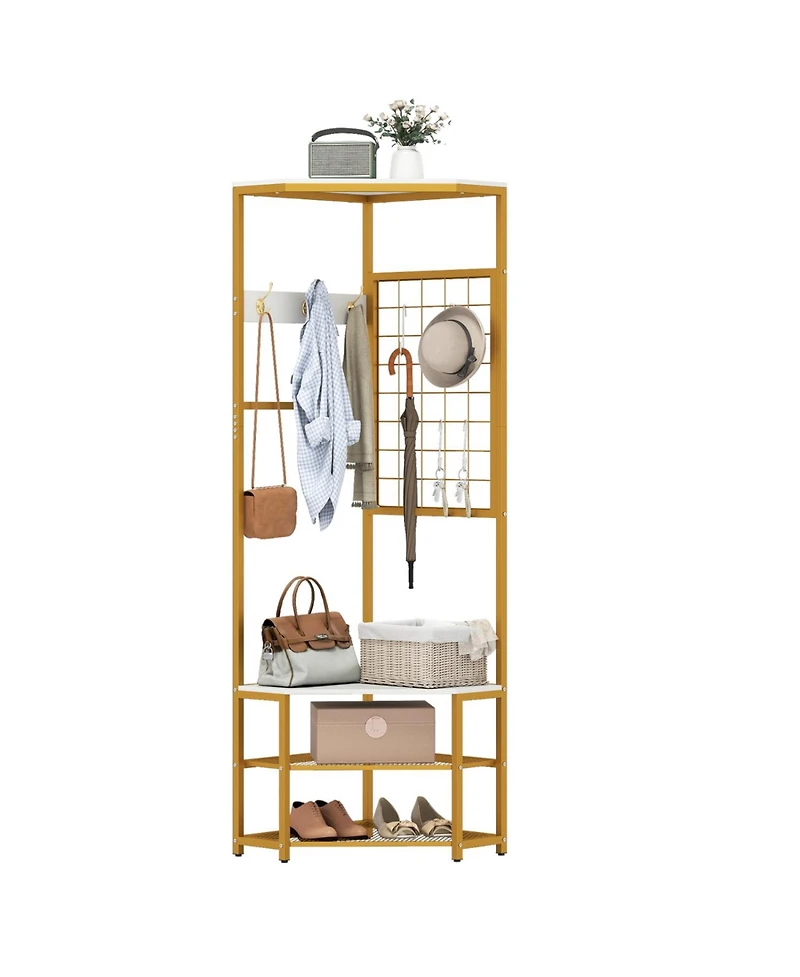Slickblue Freestanding Corner Hall Tree with Removable Hooks & Shelves