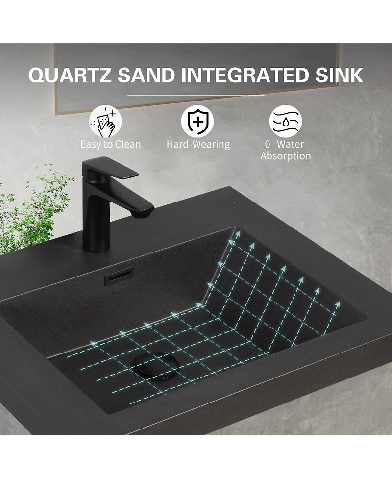 Sillysis Inch Wall Mounted Bathroom Vanity, Quartz Sand Sink, Soft Close Drawers