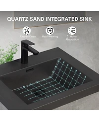 Sillysis Inch Wall Mounted Bathroom Vanity, Quartz Sand Sink, Soft Close Drawers