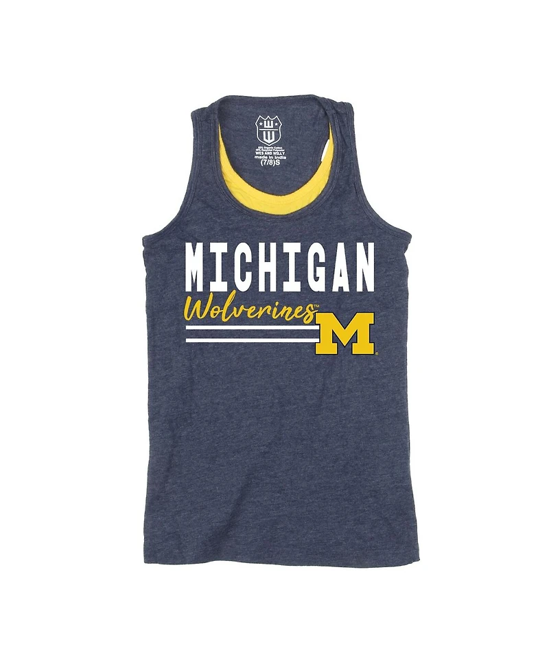 Wes & Willy Girls Preschool Navy Michigan Wolverines Racerback Tank Top