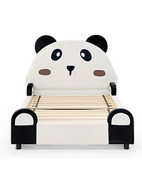 Rainsken Twin Size Upholstered Platform Bed, Solid Wood Kids Bed Frame with Cute Panda-Shaped Headboard, Safety Soft Padded Edges for Children