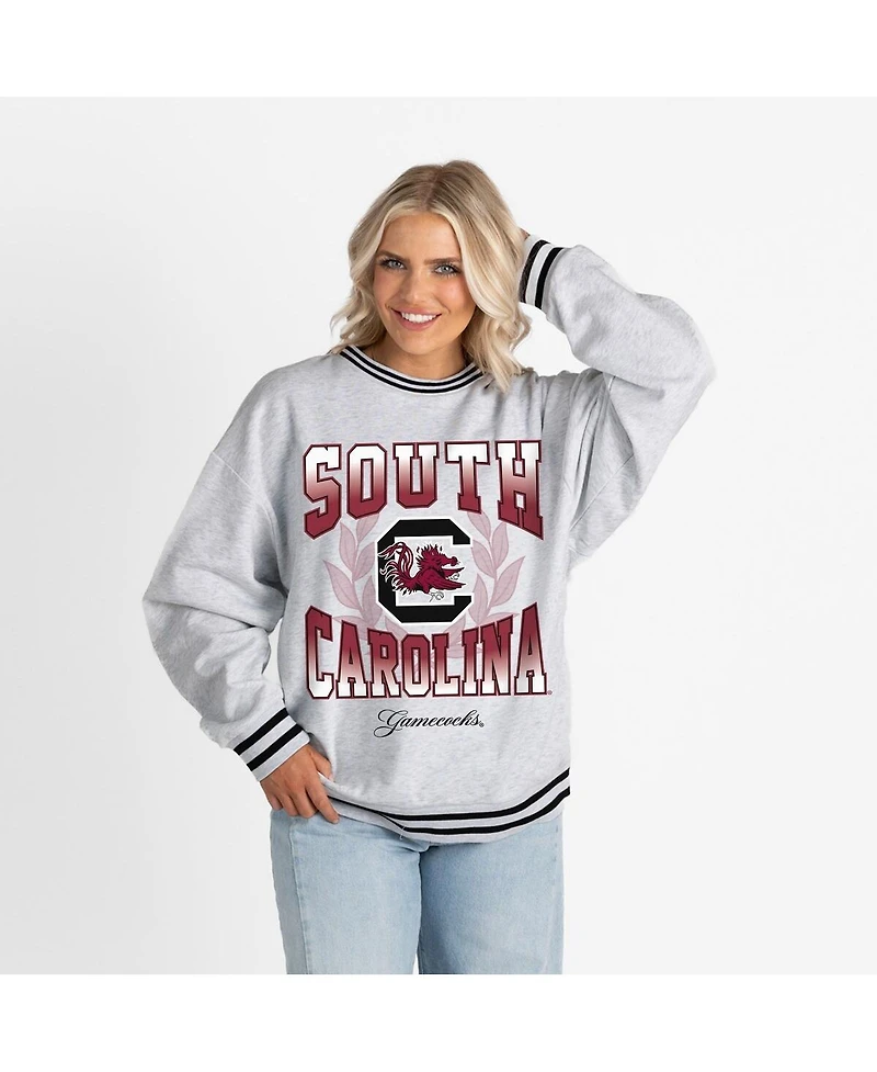 Gameday Couture Women's Ash South Carolina Gamecocks Oversized Fade Route Ringer Stripe Sweatshirt