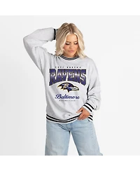 Gameday Couture Women's Ash/Black Baltimore Ravens Oversized Gridiron Drive Ringer Stripe Sweatshirt