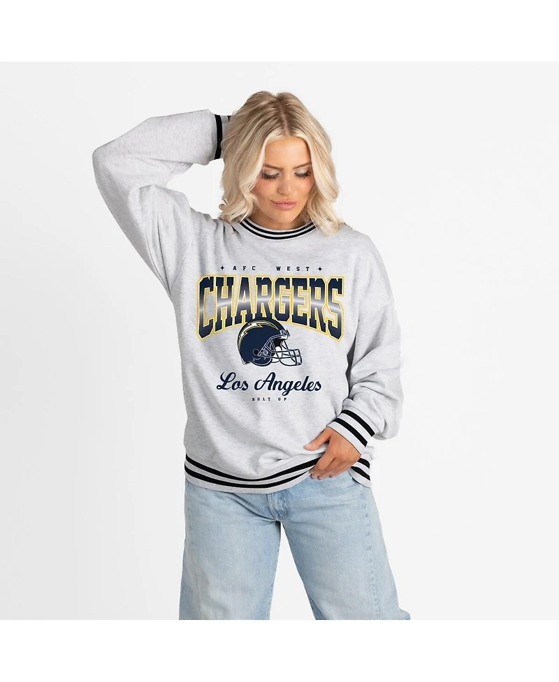 Gameday Couture Women's Ash/Black Los Angeles Chargers Oversized Gridiron Drive Ringer Stripe Sweatshirt
