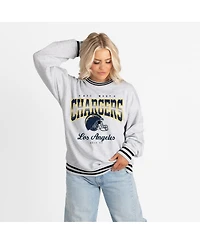 Gameday Couture Women's Ash/Black Los Angeles Chargers Oversized Gridiron Drive Ringer Stripe Sweatshirt
