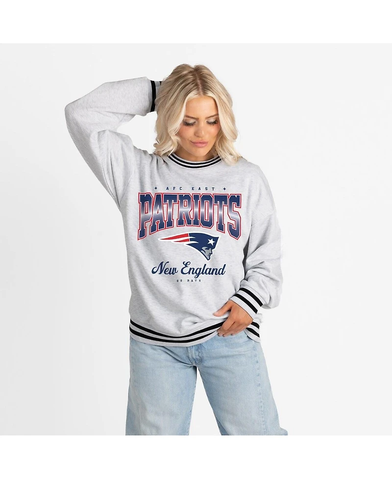 Gameday Couture Women's Ash/Black New England Patriots Oversized Gridiron Drive Ringer Stripe Sweatshirt