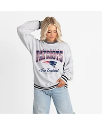 Gameday Couture Women's Ash/Black New England Patriots Oversized Gridiron Drive Ringer Stripe Sweatshirt