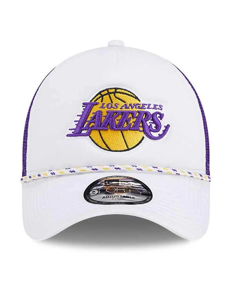 New Era Men's White/Purple Los Angeles Lakers Court Sport Foam A-Frame 9FORTY Adjustable Trucker Hat