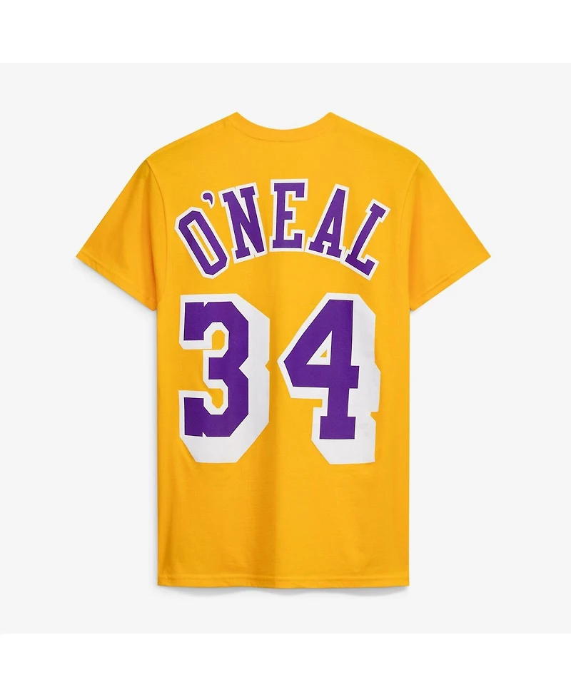 Mitchell & Ness Men's and Women's Shaquille O'Neal Gold Los Angeles Lakers Hardwood Classics Name Number T-Shirt