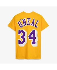 Mitchell & Ness Men's and Women's Shaquille O'Neal Gold Los Angeles Lakers Hardwood Classics Name Number T-Shirt