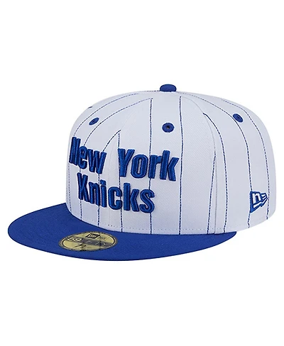 New Era Men's White York Knicks Wordmark Pinstripe 59FIFTY Fitted Hat