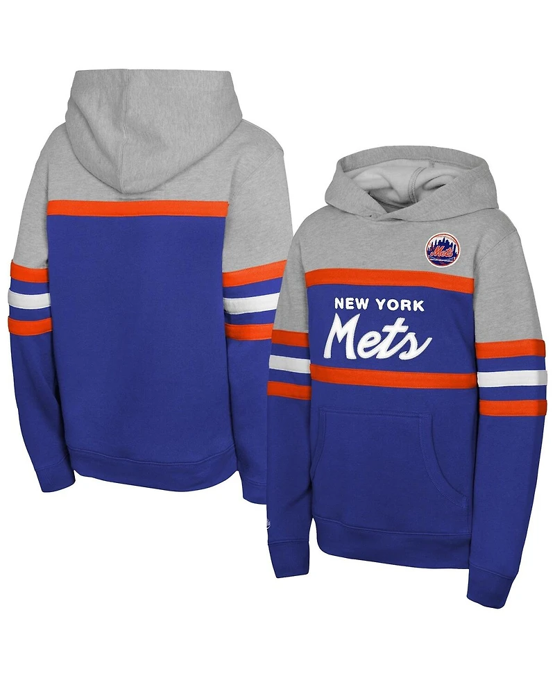 Mitchell & Ness Big Boys and Girls Royal/Grey New York Mets Cooperstown Head Coach Pullover Hoodie