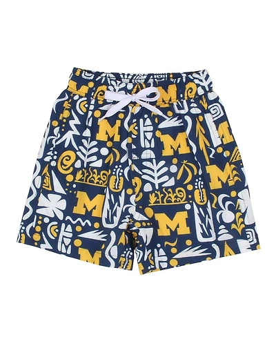Wes & Willy Preschool Navy Michigan Wolverines Allover Print Tribal Swim Shorts