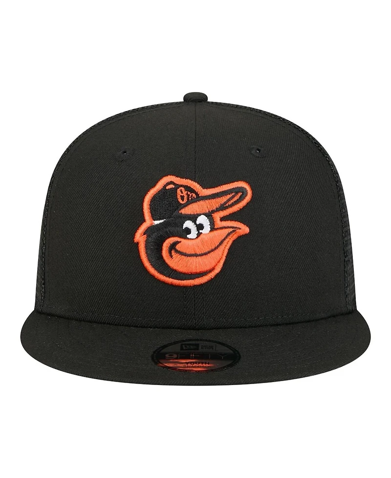 New Era Big Boys and Girls Black Baltimore Orioles 9FIFTY Trucker Snapback Hat
