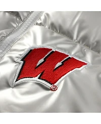 ZooZatz Women's Silver Wisconsin Badgers Metallic Cropped Full-Zip Sleeveless Puffer Vest