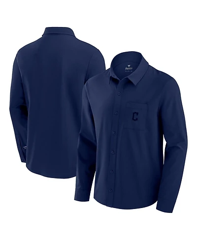 Fanatics Men's Navy Cleveland Guardians Front Office Long Sleeve Button-Up Shirt