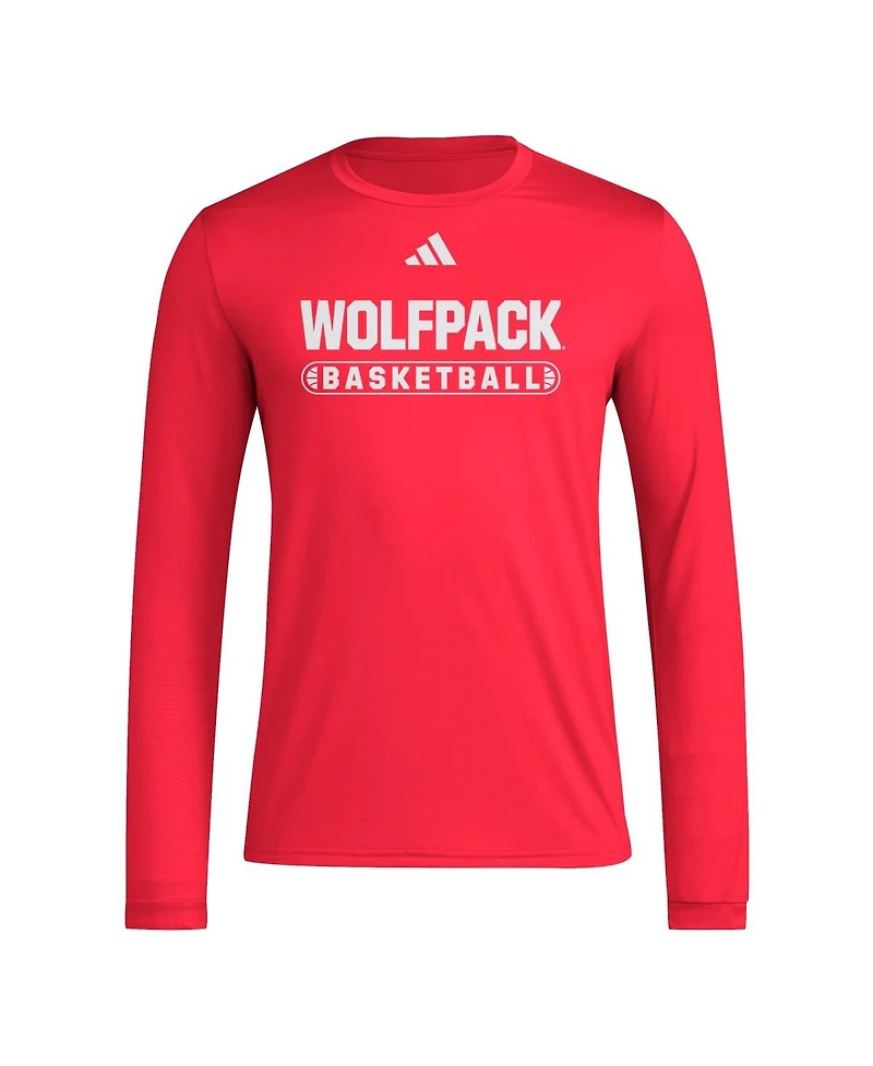Adidas Men's Red Nc State Wolfpack On-Court Pregame Long Sleeve T-Shirt