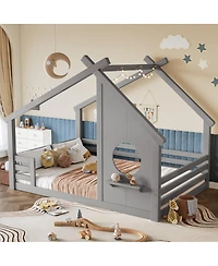 Streamdale Furniture Wood House Floor Bed w/Window and Shelf