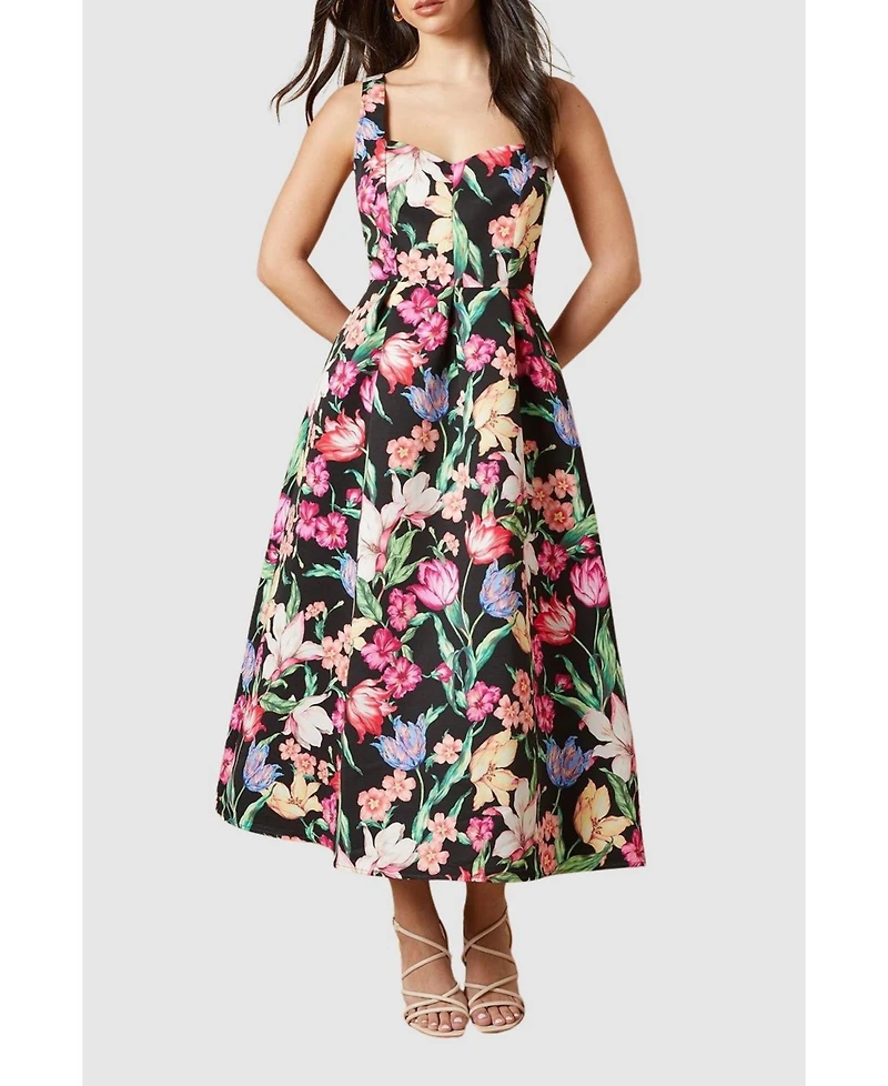 Oasis Women's Occasion Floral Strappy Twill Midi Dress