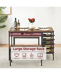 gaomon Dining Table Set for 4, Kitchen Table Set for 4 with 2 Benches, Rectangular Dining Room Table Set with Wine Rack