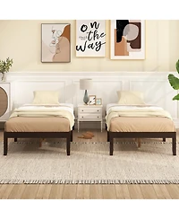 Sugift Twin Wood Platform Bed Frame with Wooden Slats Support