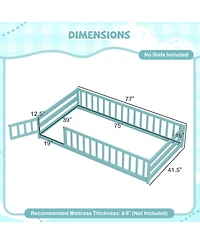 Sugift Twin Size Montessori Floor Bed Frame with Full Length Safety Guardrails