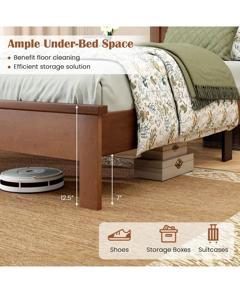 Sugift Twin Size Wooden Bed Frame with Headboard and Slat Support