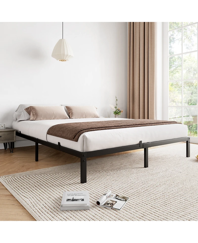 homfan Low Profile Metal Platform Bed Frame with Quiet Slats, Heavy Duty Support, No Box Spring Needed, Easy Assembly