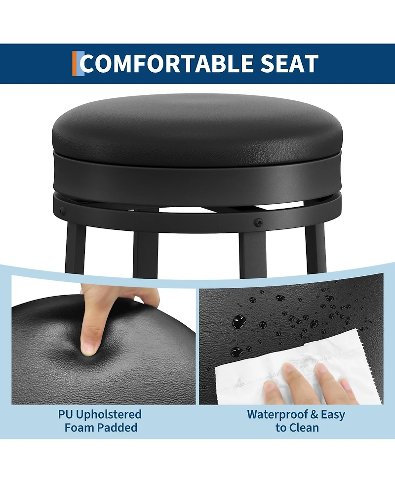 homfan 30" Swivel Counter Height Bar Stools, Backless Round Pu Leather Seat, Metal Frame Footrest, 360degree (s) Rotation for Kitchen Game