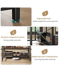 homfan 42 Inch Industrial Bar Table with Storage Power Outlet 2 Stools 3 Baker Rack 5 Hooks Microwave Stand Annual Rings Finish