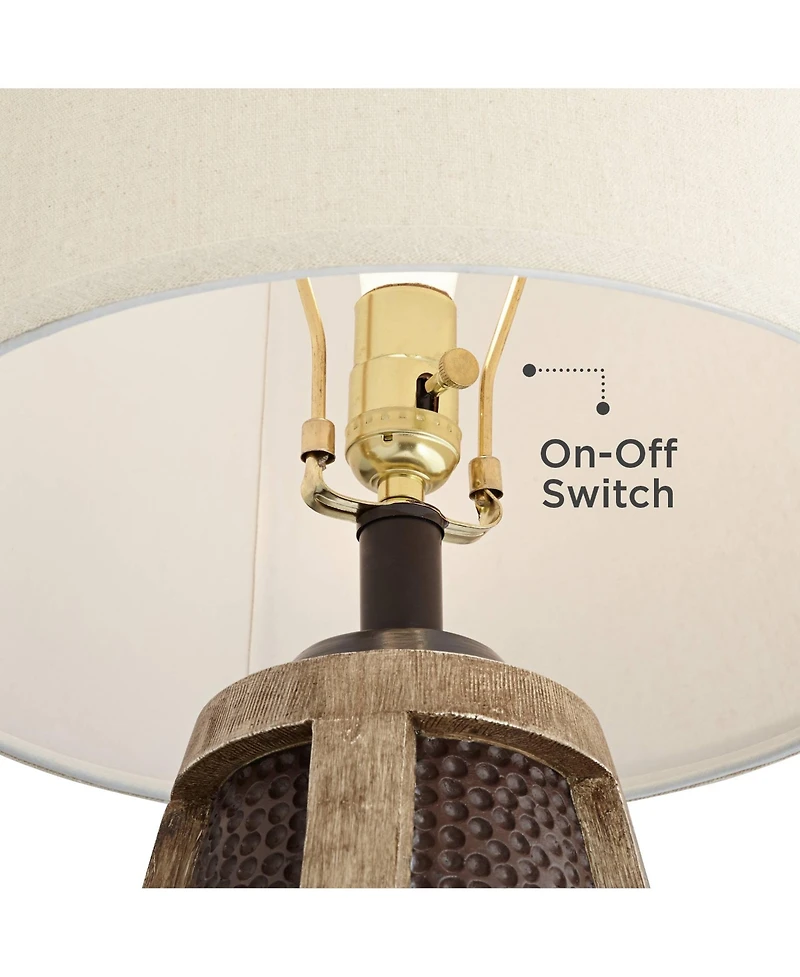 John Timberland Parker Industrial Table Lamps Set of 2 with Square Risers 30" Tall Bronze Wood Usb Charging Port Oatmeal Drum Shade for Living Room