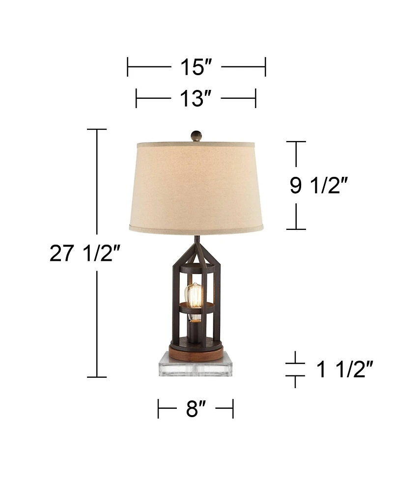 Franklin Iron Works Lucas Western Table Lamps Set of 2 with Square Risers 27.5 Inches Tall Usb Charging Port Nightlight Drum Shade for Home