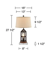 Franklin Iron Works Lucas Western Table Lamps Set of 2 with Square Risers 27.5 Inches Tall Usb Charging Port Nightlight Drum Shade for Home