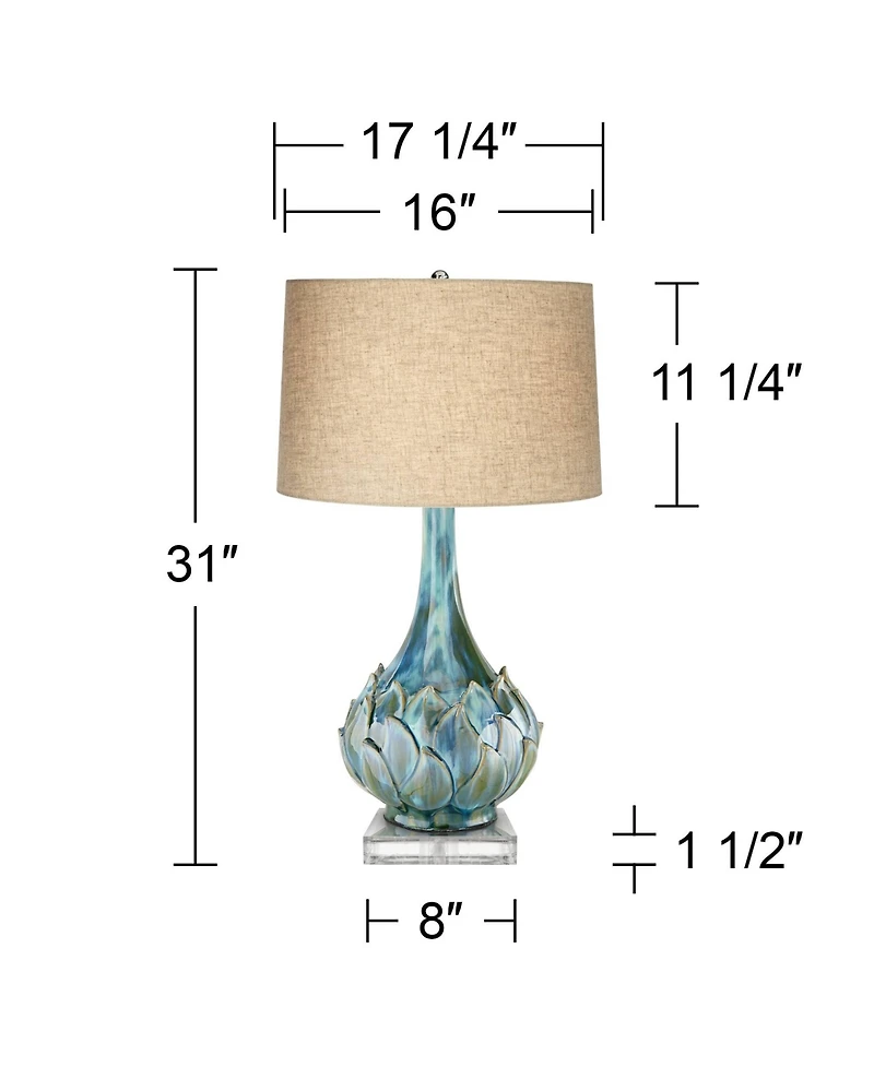 Possini Euro Design Kenya Modern Tropical Table Lamp with Riser 31 Inches Tall Linen Drum Shade for Bedroom Living Room Bedside Nightstand