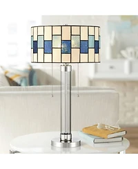 Robert Louis Tiffany Andra 24 1/2 inches High Small Modern Art Glass Table Lamp Pull Chain Silver Brushed Nickel Metal Living Room