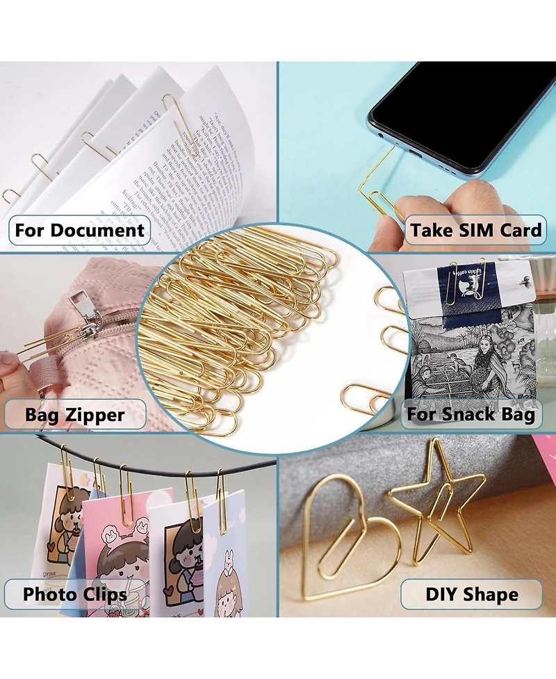 Danrong 200pcs Jumbo Paper Clips 2 Inch, Large Stainless Steel Golden Paperclips for Office School Home