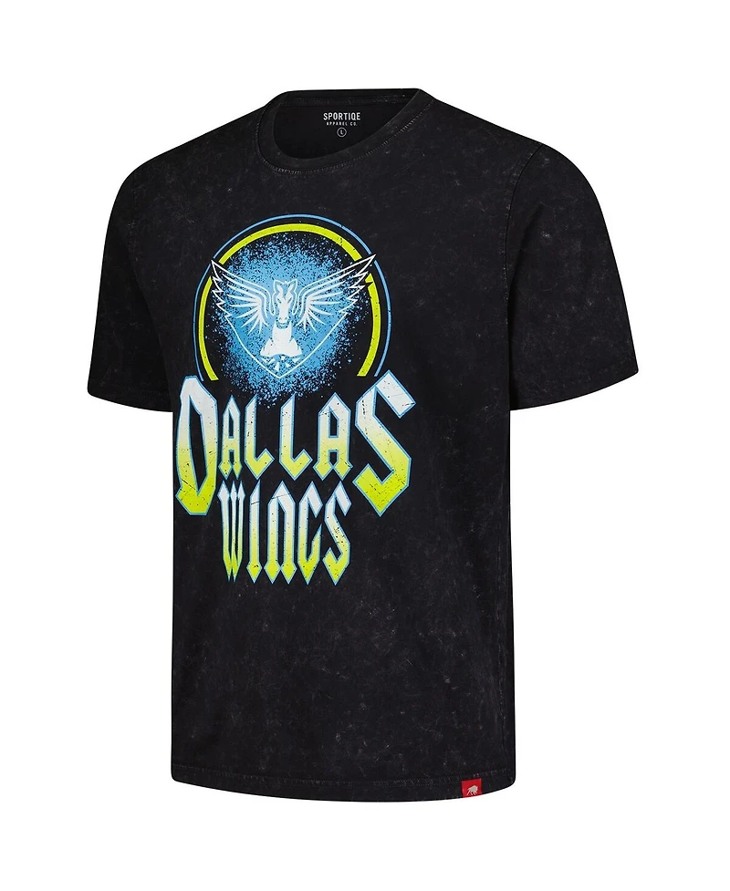 Sportiqe Men's and Women's Black Dallas Wings Rock Roll Collection Angus Mineral Wash T-Shirt