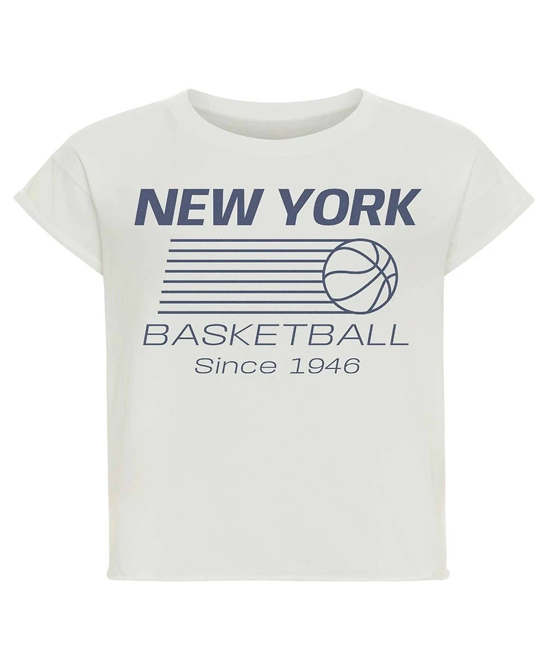 Sportiqe Women's Cream New York Knicks Athletic Club Collection Alana Premium Cropped T-Shirt