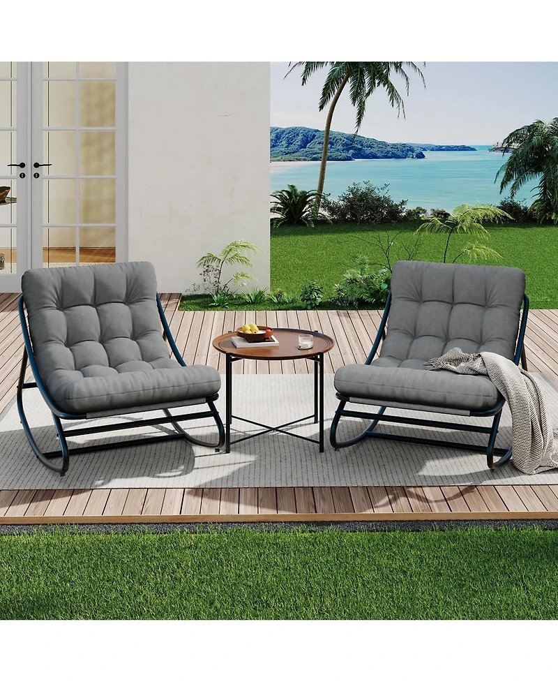 homfan Indoor Outdoor Rocking Chair with Removable Cushions, Metal Frame Lounge Seat for Patio, Garden, Nursery, or Living Room