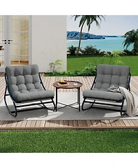 homfan Indoor Outdoor Rocking Chair with Removable Cushions, Metal Frame Lounge Seat for Patio, Garden, Nursery, or Living Room