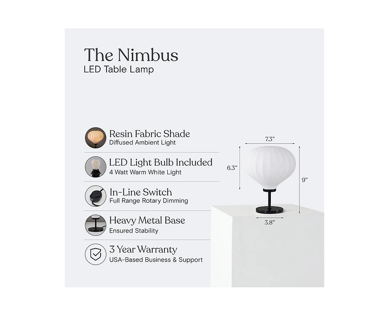 Brightech Nimbus Modern Led Table Lamp with White Balloon Resin Fabric Shade