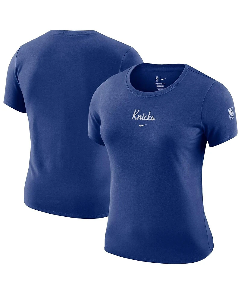 Nike Women's Blue New York Knicks Courtside Modest Cropped Tri-Blend T-Shirt